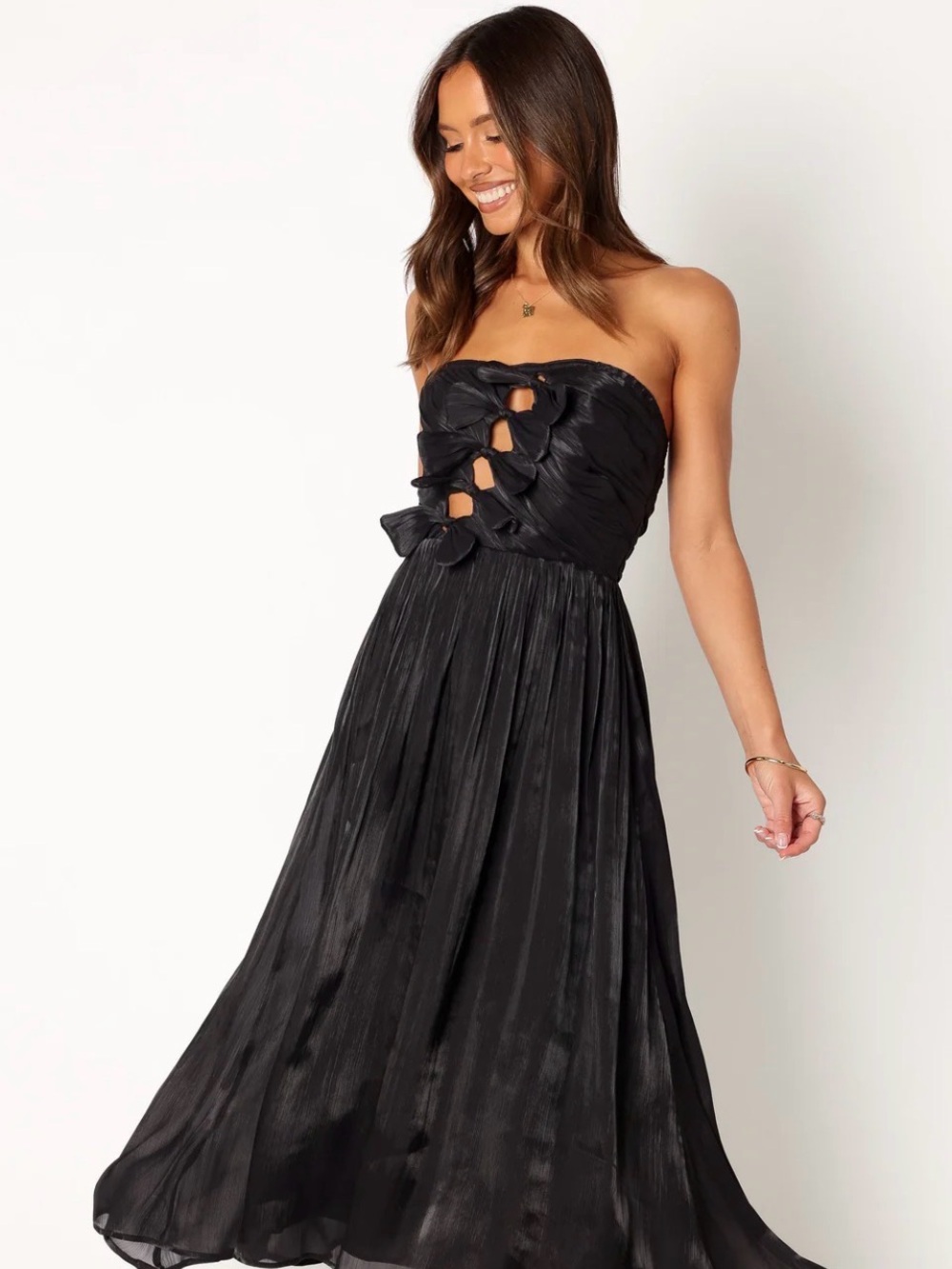 Petal & Pup Black Strapless Cutout Maxi Dress